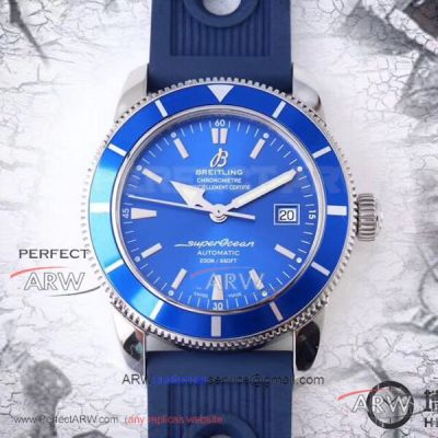 OM Factory Breitling Superocean Asia 2824 Blue Satin Dial Rubber Strap Automatic 42mm Watch